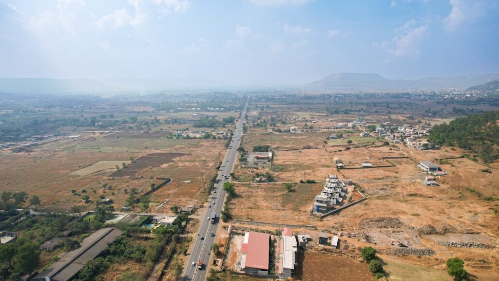 Aerial view of Samruddhi Mahamarg expressway near Igatpuri exit