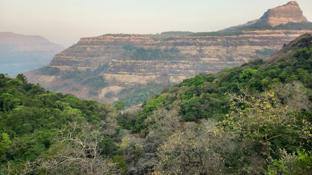Scenic mist-covered Sahyadri mountain valley during peak monsoon in Igatpuri