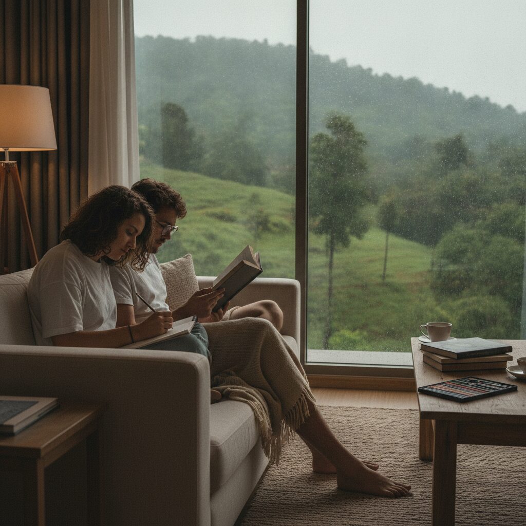 Indoor activities igatpuri resorts during heavy rain hyper realistic